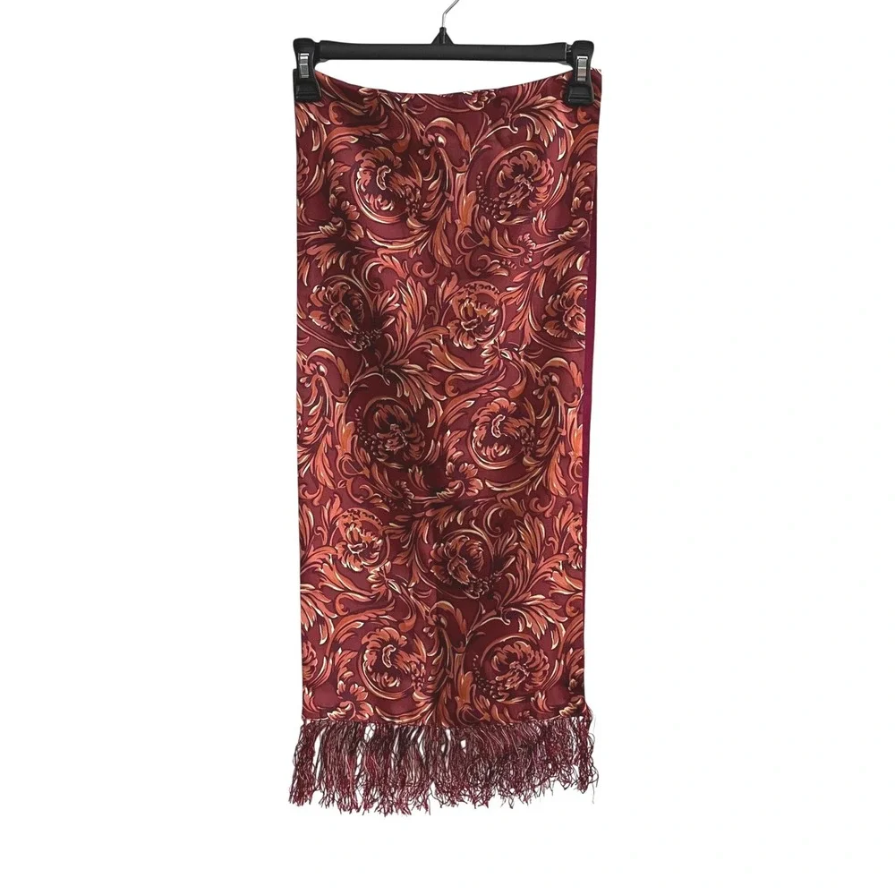 Saldarini Scarf Unisex OS Burgundy Baroque Scroll Fringe Italian Luxury Wrap
